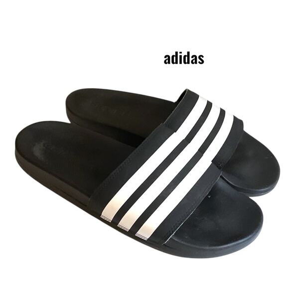 Adidas Sandals Men’s Size 8 Black White Striped Slip on Athlete Sport Shower - Picture 3 of 6